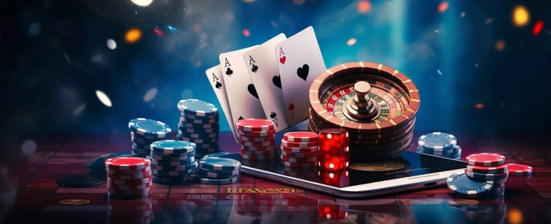 Nustar Poker Table with Chips and Cards, featuring the Nustar logo, in a luxurious online casino setting